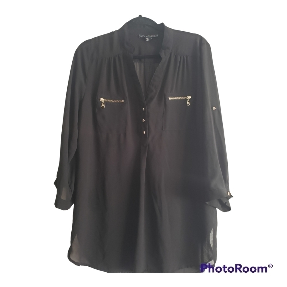 My Michelle XL. Black Blouse with button-up sleeves